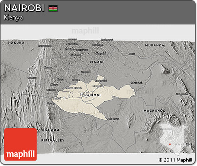 Shaded Relief 3D Map of NAIROBI, darken, semi-desaturated