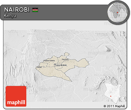 Shaded Relief 3D Map of NAIROBI, lighten, desaturated