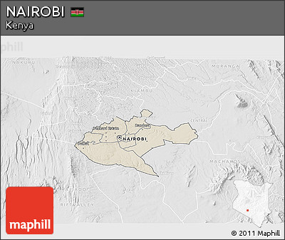 Shaded Relief 3D Map of NAIROBI, lighten, desaturated