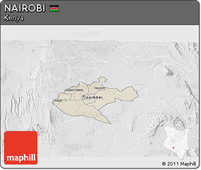 Shaded Relief 3D Map of NAIROBI, lighten, desaturated