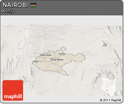 Shaded Relief 3D Map of NAIROBI, lighten