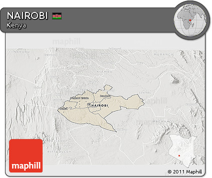 Shaded Relief 3D Map of NAIROBI, lighten, semi-desaturated