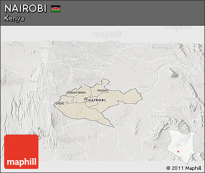 Shaded Relief 3D Map of NAIROBI, lighten, semi-desaturated