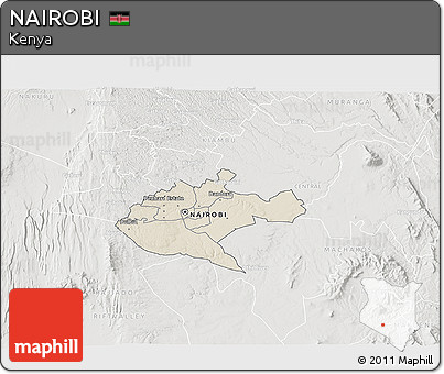 Shaded Relief 3D Map of NAIROBI, lighten, semi-desaturated