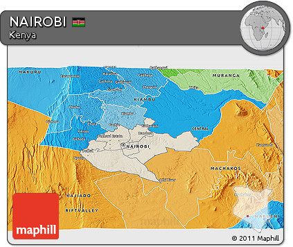 Shaded Relief 3D Map of NAIROBI, political outside