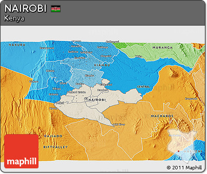 Shaded Relief 3D Map of NAIROBI, political outside