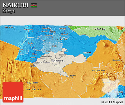 Shaded Relief 3D Map of NAIROBI, political outside