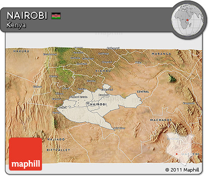 Shaded Relief 3D Map of NAIROBI, satellite outside