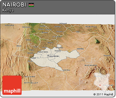 Shaded Relief 3D Map of NAIROBI, satellite outside