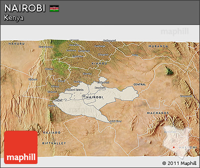 Shaded Relief 3D Map of NAIROBI, satellite outside