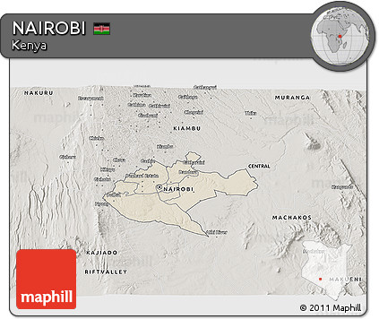Shaded Relief 3D Map of NAIROBI, semi-desaturated