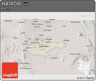 Shaded Relief 3D Map of NAIROBI, semi-desaturated