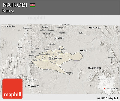 Shaded Relief 3D Map of NAIROBI, semi-desaturated