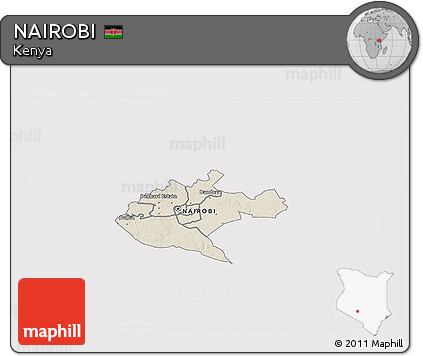 Shaded Relief 3D Map of NAIROBI, single color outside