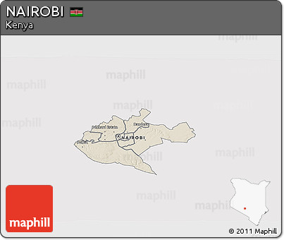 Shaded Relief 3D Map of NAIROBI, single color outside