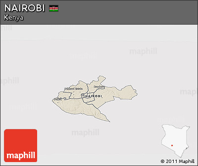 Shaded Relief 3D Map of NAIROBI, single color outside