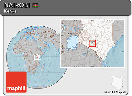 Gray Location Map of NAIROBI, highlighted country, hill shading
