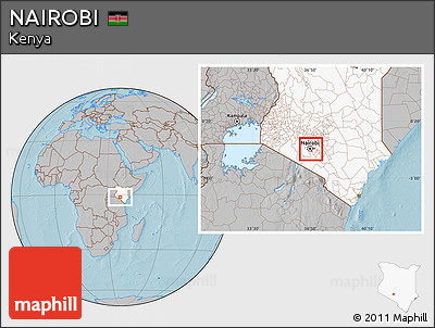 Gray Location Map of NAIROBI, highlighted country, hill shading