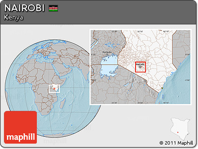 Gray Location Map of NAIROBI, highlighted country, hill shading