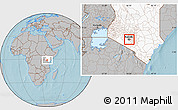 Gray Location Map of NAIROBI, highlighted country, hill shading