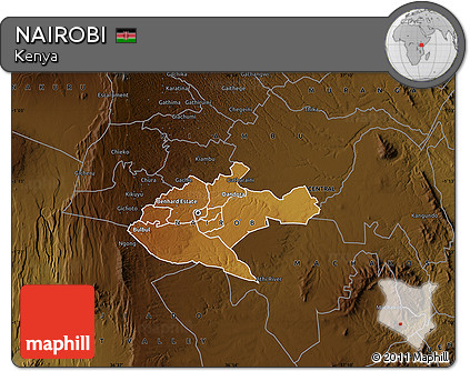 Physical Map of NAIROBI, darken