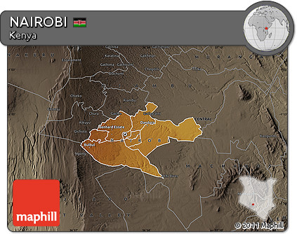Physical Map of NAIROBI, darken, semi-desaturated