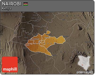 Physical Map of NAIROBI, darken, semi-desaturated