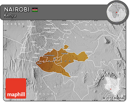 Physical Map of NAIROBI, lighten, desaturated