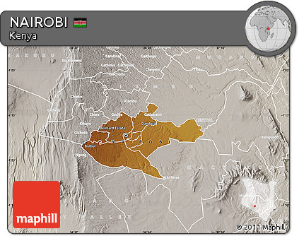 Physical Map of NAIROBI, lighten, semi-desaturated