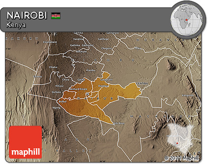 Physical Map of NAIROBI, semi-desaturated