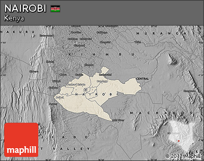 Shaded Relief Map of NAIROBI, darken, desaturated