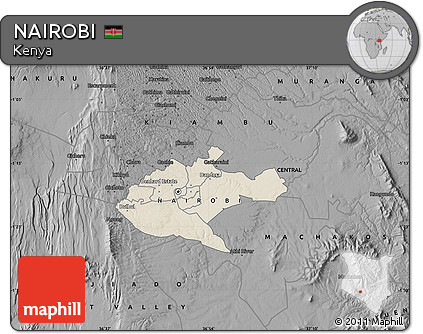 Shaded Relief Map of NAIROBI, darken, desaturated