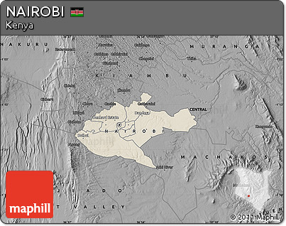 Shaded Relief Map of NAIROBI, darken, desaturated