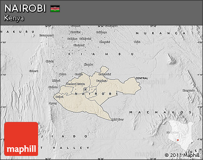 Shaded Relief Map of NAIROBI, desaturated