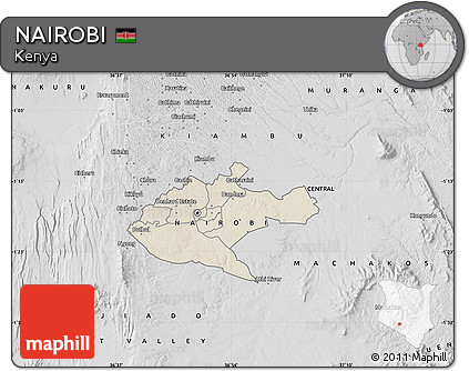 Shaded Relief Map of NAIROBI, desaturated