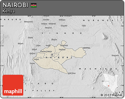 Shaded Relief Map of NAIROBI, desaturated