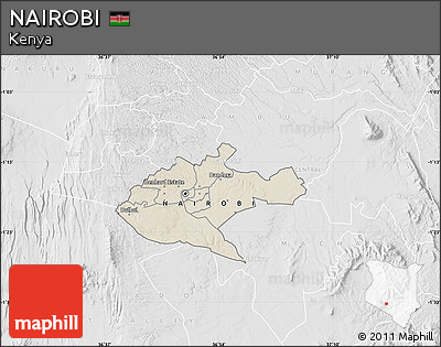 Shaded Relief Map of NAIROBI, lighten, desaturated