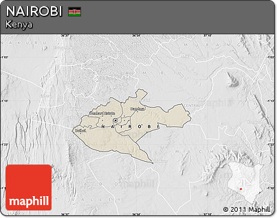 Shaded Relief Map of NAIROBI, lighten, desaturated