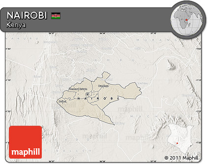 Shaded Relief Map of NAIROBI, lighten