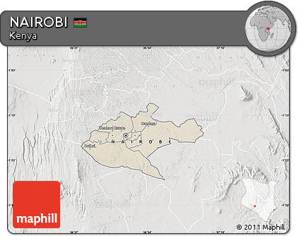 Shaded Relief Map of NAIROBI, lighten, semi-desaturated