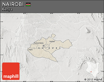 Shaded Relief Map of NAIROBI, lighten, semi-desaturated