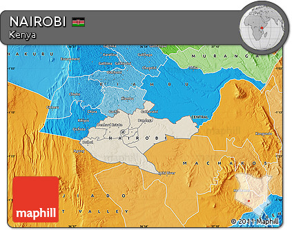 Shaded Relief Map of NAIROBI, political outside
