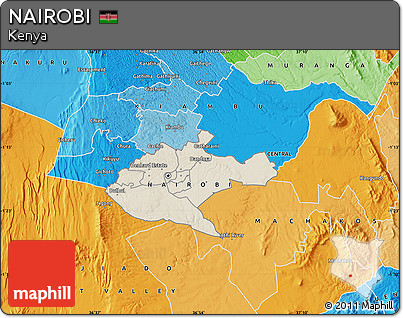 Shaded Relief Map of NAIROBI, political outside