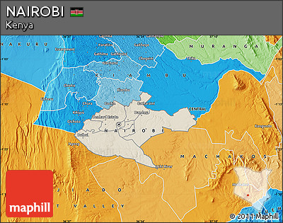Shaded Relief Map of NAIROBI, political outside