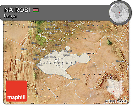 Shaded Relief Map of NAIROBI, satellite outside