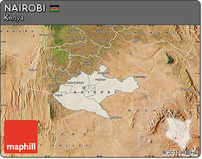 Shaded Relief Map of NAIROBI, satellite outside