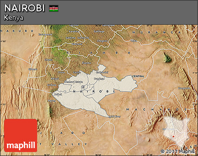 Shaded Relief Map of NAIROBI, satellite outside