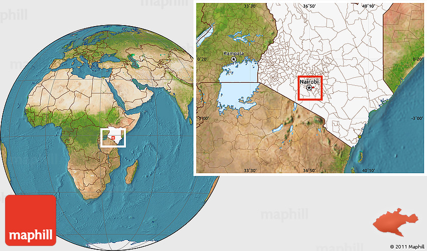 Nairobi On World Map Satellite Location Map Of Nairobi, Highlighted Country