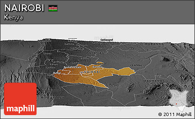 Physical Panoramic Map of NAIROBI, darken, desaturated
