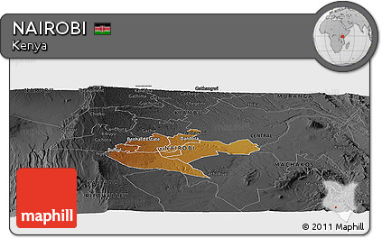 Physical Panoramic Map of NAIROBI, darken, desaturated